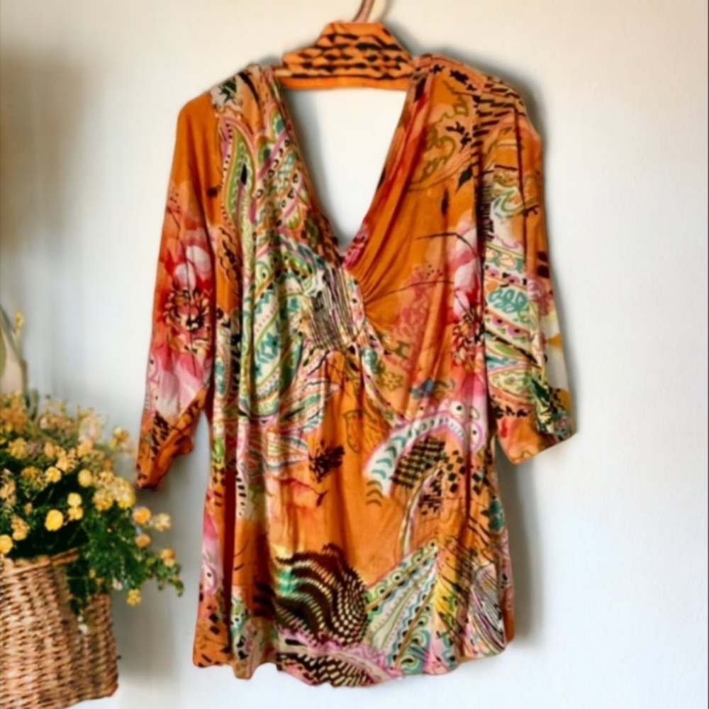 Monroe & Main Boho Paisley Print Top - Picture 4 of 12